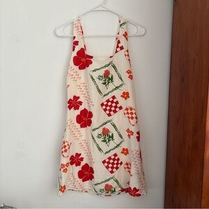 Sienna Sky Cream Mini Dress with Red and Green Patterns